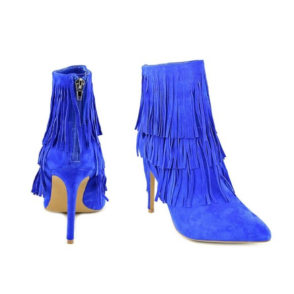 EUC Steve Madden Flappper Size 9.5 Cobalt Blue Suede Ankle Boots w/ Fringe - Picture 15 of 15